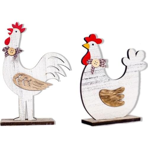 Creative Wooden Rooster Hen Shape Chicken Easter Egg Crafts Decorative Ornament Home Decor Festive Atmosphere Desktop