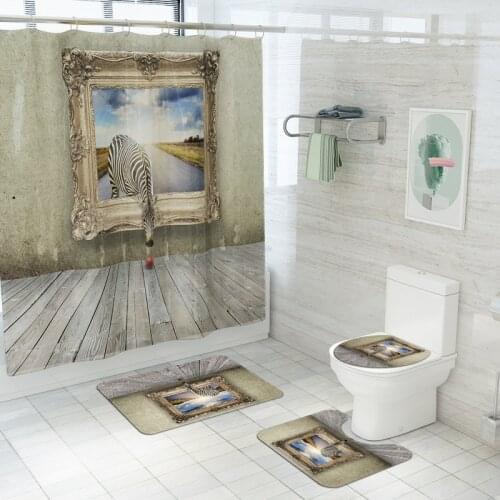 3D Animal Printing Waterproof Shower Curtain Non Slip Bath Mat Bathroom Toilet Floor Rugs Absorbent Bathroom Carpet Toilet Mat