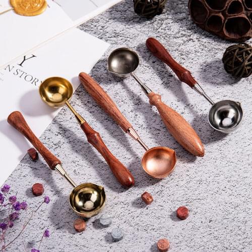 Wax seal Stamp Convenient Accessories Sealing Wax Furnace Stove Melting Spoon Retro Wooden Handle Spoon with Warmer Melting Pot