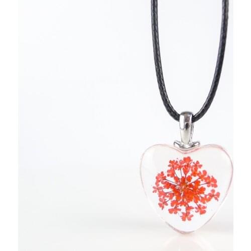 Dried Flower Loving Heart glass pendants Hand Made Long necklace for women lovers #FY405