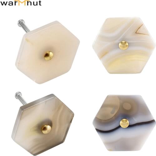 WarmHut Natural Agate Knobs Hexagonal Drawer Knobs Handmade Agate Vintage Pulls Decorative Cabinet Cupboard Dresser Handles 1 Pc