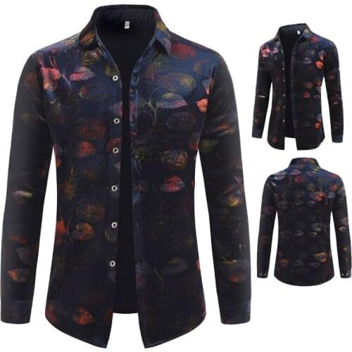 TETE-DL176 European-style leaves pattern 3d printing long sleeve shirt Winter 2018 New quality velvet thick warm shirt menM-3XL
