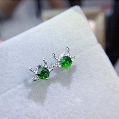 Elegant cute fox Ears natural green diopside drop earrings Natural gemstone earrings 925 silver women girl party gift jewelry