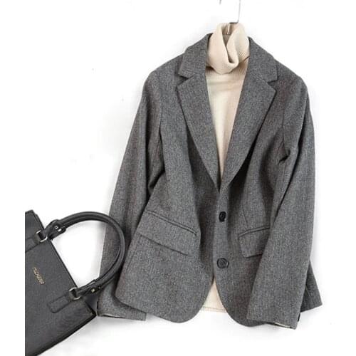 Woolen Blazers Coat Women Autumn Winter Double Breasted Blazers Office Lady Blazers Jacket