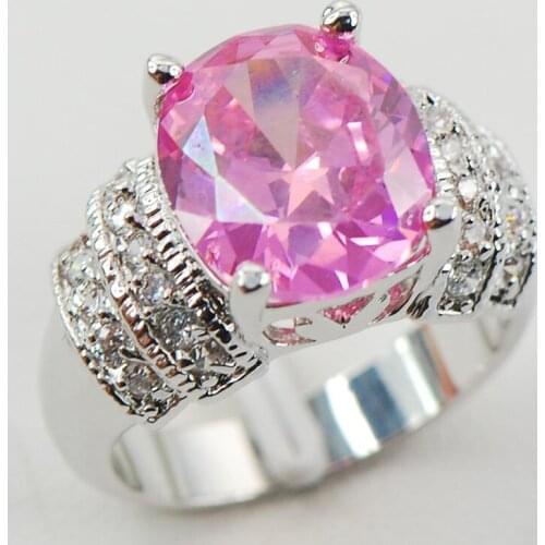 Pink Crystal Zircon White Crystal Zircon Women 925 Sterling Silver Ring F973 Size 6 7 8 9 10