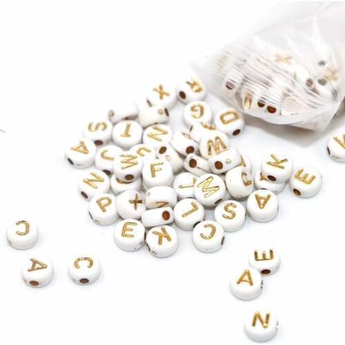 100pcs/lot white gold Round Acrylic Alphabet Letter Beads For Jewelry Making diy Handmade Bracelet Necklace 7x4mm Wholesale