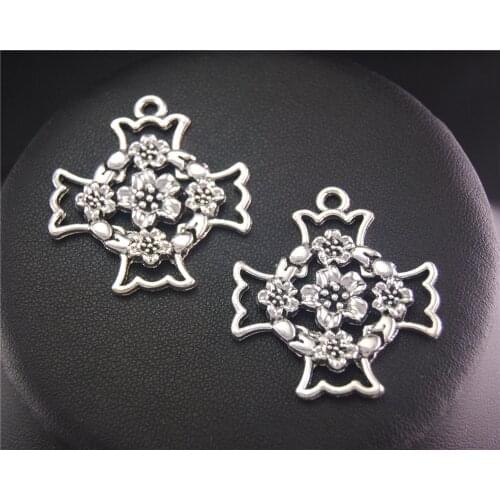 2pcs Silver Color Wreath Cross Charm Accessories For Jewelry Making 35x39mm A2048