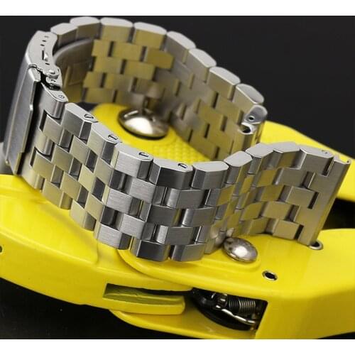 20/22MM Stainless Steel Band Strap Silver/Black Bracelet Solid Links Folding Clasp with Safety For Women Men Wrist Watch