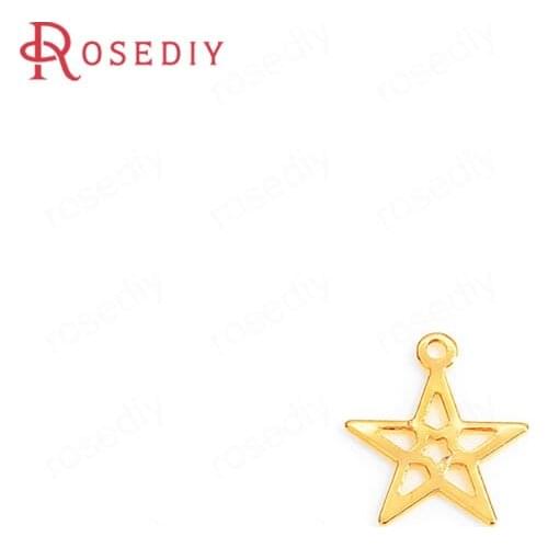 35713)20PCS 8x9MM Hanging Hole 0.5MM 24K Gold Color Brass Star Charms Pendants High Quality Diy Jewelry Findings Accessories