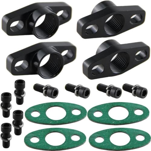 4Pcs Aluminum Turbo Oil Drain Flange Fits For GT Ball Bearing GT25R GT28R GT30R GT35R Black/Silver