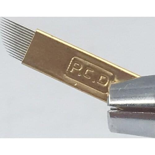 50Pcs/Lot Golden PCD 14 Pin Tattoo Microblading Needle Permanent Makeup Tattoo Manual Pen Eyebrow Needle