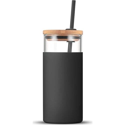 500ml Creative Transparent Straw Cups with Wooden Lid Glass Water Bottle Eco Friendly Glass with a Straw Glasses Cups Bottle