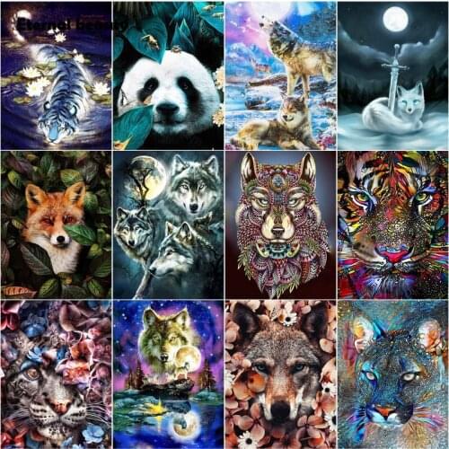 5D Diy Diamond Painting Animals Nursery Cross Stitch Kits Panda Tiger Dog Wolf Full Round Square Diamond Embroidery Home Decor