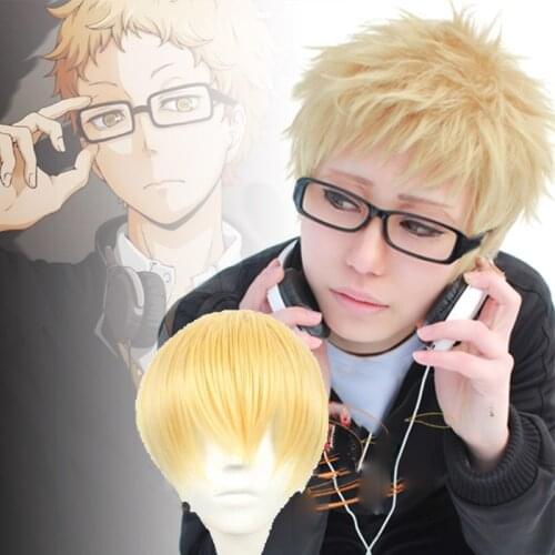 Anime Haikyuu! Cosplay Tsukishima Kei Wig and Glasses Costumes Props Headwear Comic Cos Accessories Tsuki Hair Haikyu Fans Gifts