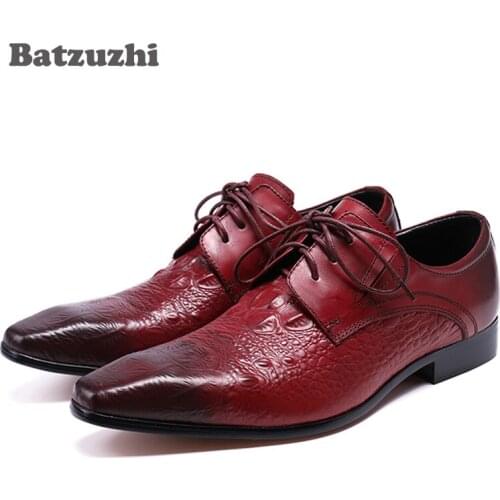 Batzuzhi Italy Style 100% Brand New Men Shoes Genuine Leather Men Dress Shoes Wine Red Business/Party Formal Shoes Men, EU38-46