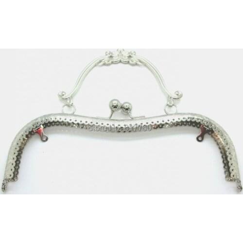 Free Shipping-1PC Metal Frame Kiss Clasp Arch For Purse Bag Silver Tone Ball 21cm x 9cm (Can Open Size:21cm x 17cm) J2613