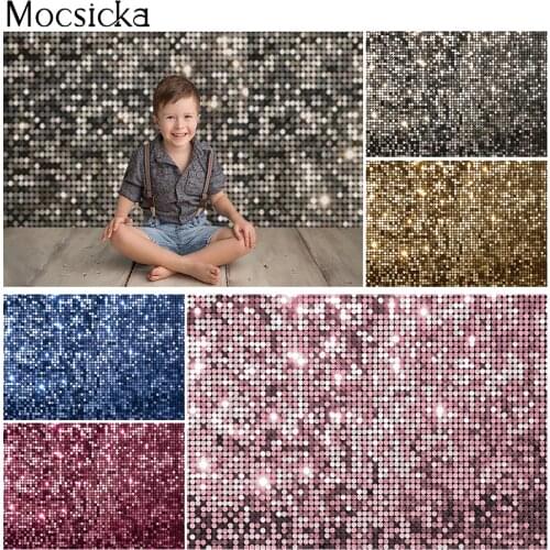 Glitter Birthday Backdrop Disco Theme Newborn Kids Portrait Photo Background Sliver Bokeh Hip Hop 80s 90s Background Photocall