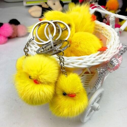 5Pcs Furry Yellow Duck Fluff Soft Chick Keychains Easter Keyring Handbag Jewelry