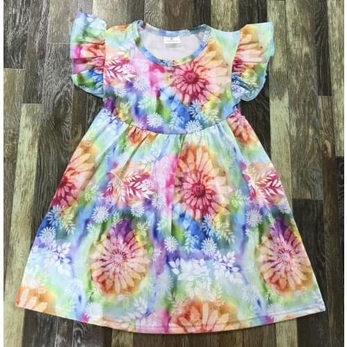 Kids summer clothing Baby Girl Tie-dye Sunflower Full Print Pearl Dress