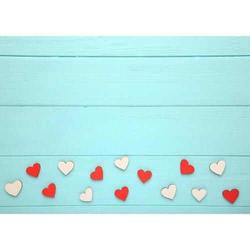 Hearts Cyan Wooden Plank Photographic Backdrops Custom Background for Lovers Valentines Day Children Baby Photoshoot Fond Photo