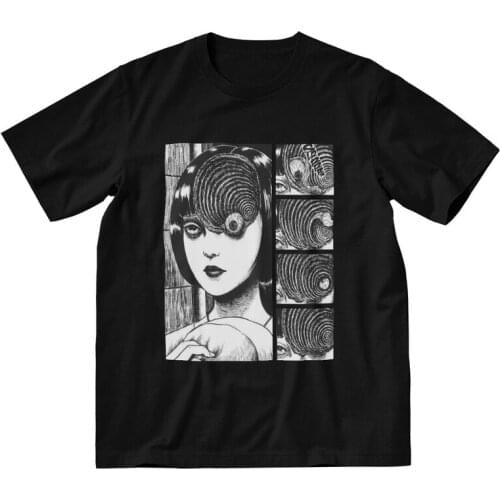 Uzumaki Junji Ito T-shirt Men Novelty T Shirts Short Sleeve Japanese Horror Manga Tomie Tshirt Cotton Tee Tops Clothes
