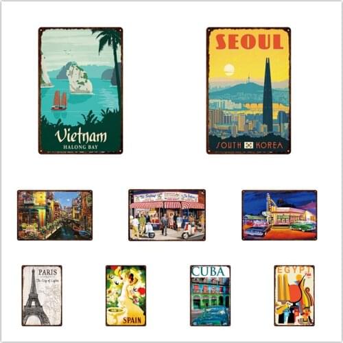 City Tourist Landscape Metal Tin Sign Travel Souvenir Print Bar Club Wall Art Iron Painting Vintage Home Decoration 30X20CM