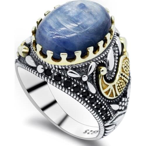 Hot sale 925 sterling silver ring Turkish jewelry Kyanite ring transparent black spinel mens ring High jewelry