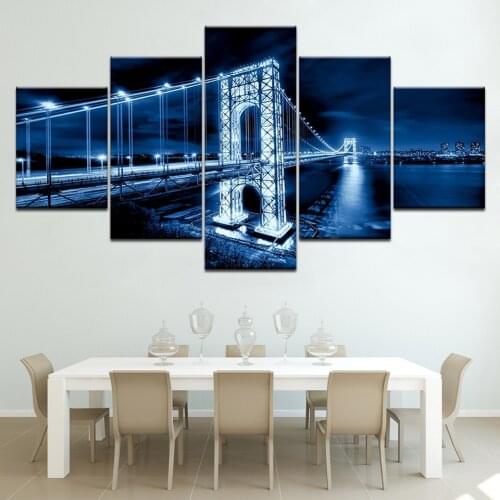 Canvas Posters Framework Home Decor Prints Pictures 5 Pieces George Washington Bridge Nightscape Paintings Living Room Wall Art
