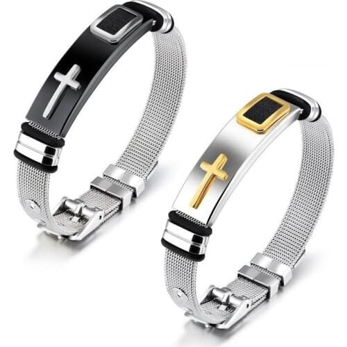 Christian Cross Adjustable Titanium Steel Mens Bracelet New Fashion Metal Religious Accessories Party Jewelry