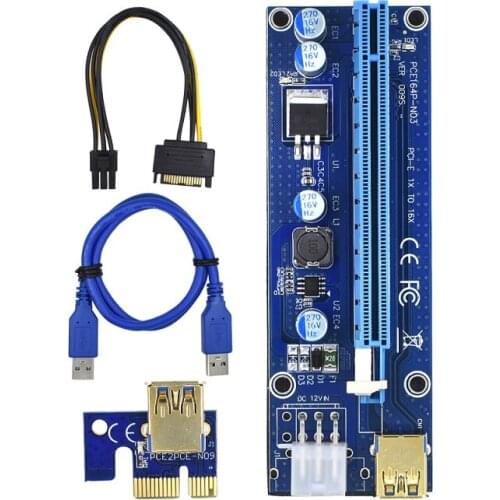 TISHRIC PCI-E PCIE PCI VER 009S Express Riser Card USB 3.0 SATA to 6Pin Molex Adapter VER009S 1X 16X Bitcoin Mining Miner