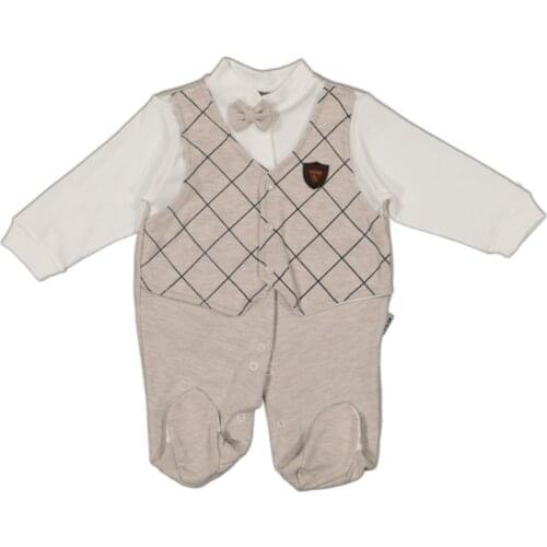 Jaju Baby, Vest and Bow Tie Beige Jumpsuit