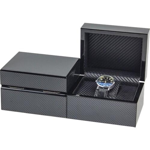 Carbon Fiber Single Slot Watch Box Organizer Mens Wristwatch Storage Box Watch Display Case for Home, Stores, Shop