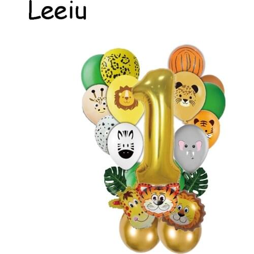 Leeiu Palm Leaf Animal Balloons Set Jungle Safari Party Decoration Kids 1 2 3 4 5 Years Birthday Balloon Animal Zoo Theme Supply