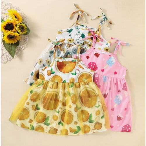 Summer Sling Dresses For Baby Girls Toddler Baby Girls Sleeveless Orange Print Princess Dress Holiday Beachwear Sundress