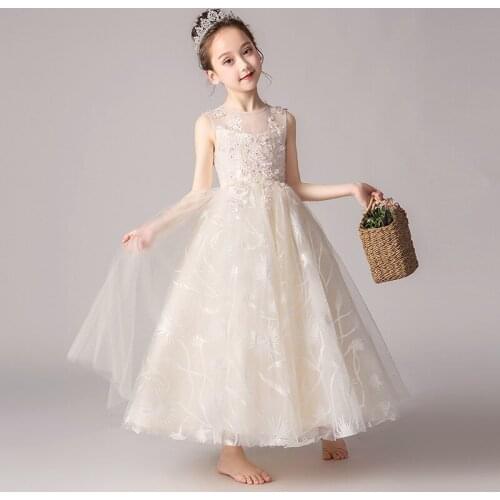 Hot Sale Elegant Flower Girl Dresses Appliques Long Princess Party Pageant First Communion Dresses