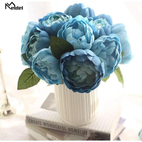 Meldel 6 Heads Pink Blossom Rose Flower Silk Artificial Flowers Bouquet Decoration for Wedding Home Garden Decor Faux Rose Flore