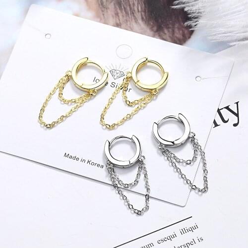 Trendy Style Double Layer Chain Hoop Earring Ear Jewelry For Women Silver Color S925 Stamp Tassel Earrings oorbellen
