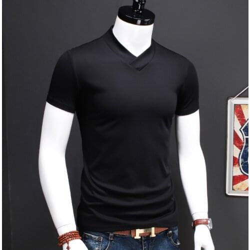 2021 Men Clothing Cross V-neck T-shirt Double Mercerized Cotton T-shirts Black Slim Fit Bottoming Tee Shirt Solid White Top