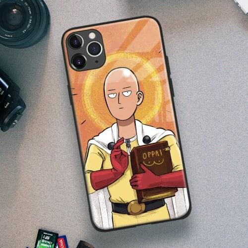 Saitama One Punch Man Anime Soft TPU Glass Phone Case for IPhone SE 6s 7 8 Plus X Xr Xs 11 12 Mini Pro Max Samsung