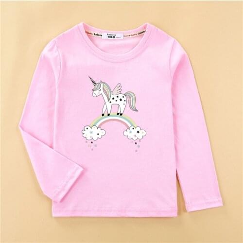 Girls new unicorn T-shirt Aimi lakana long sleeved cotton tops baby girls tops kid cartoon print tee shirt