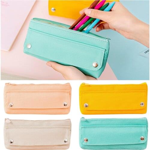 Solid Color Pencil Bag Large Capacity Stationery Storage Bag For Home School Student Kids School Session Storage Supplies