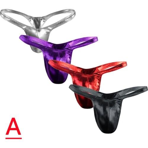 Solid G-Strings Thongs Mens Sexy Panties Faux Leather Thongs Comfortable Underwear Underpants Briefs T-shaped