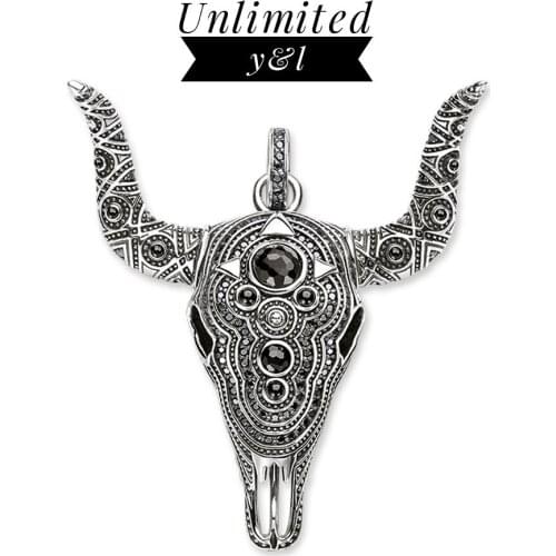 Black Nature Stone Skull Bull Pendants Thomas Style 925 Sterling Silver Fashion Jewelry Necklace Accessories for Women Men 2018