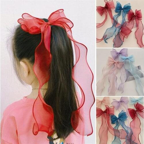 Organza Girl Bow Headdress Girls Princess Look Hairpin With Ribbon Clips Bow Knot Hair Clips Head Accessories LXH