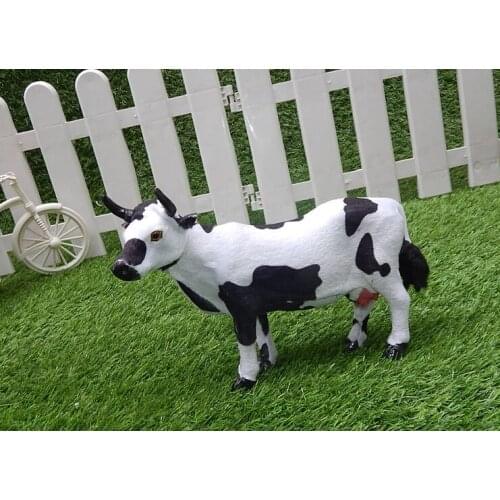 Polyethylene&furs cow large 26x17cm cattle with horn model prop,home decoration Xmas gift w1285