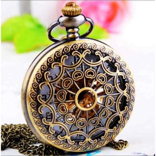 Luxury Bronze antiques A spiders web Mechanical hand wind White flour Men And Woman Necklace pocket watches KLJ658