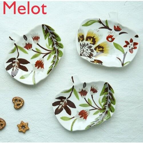 Hand-Painted Personalized Simple Flower Ceramic Small Plate Fresh Dim Sum Plate Sushi Plate Saucer Dish Snack Dish Household