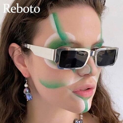 Vintage Rectangular Sunglasses Women Trendy Small Metal Square Retro Shades Silver Sunglasses Female Oculos De Sol Feminino