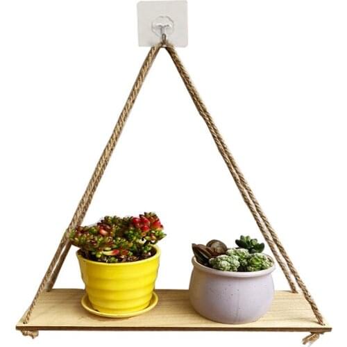 Antique Wood Swing Hanging Rope Wall-mounted floating Shelf Plant flower Pot indoor and outdoor Decoration Home Furnishings