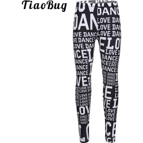 TiaoBug Cute Children Girls Letters Printed Dance Pants Leggings Tights for Ballet Dance Stage Gymnastics Sports Kids Dance Wear